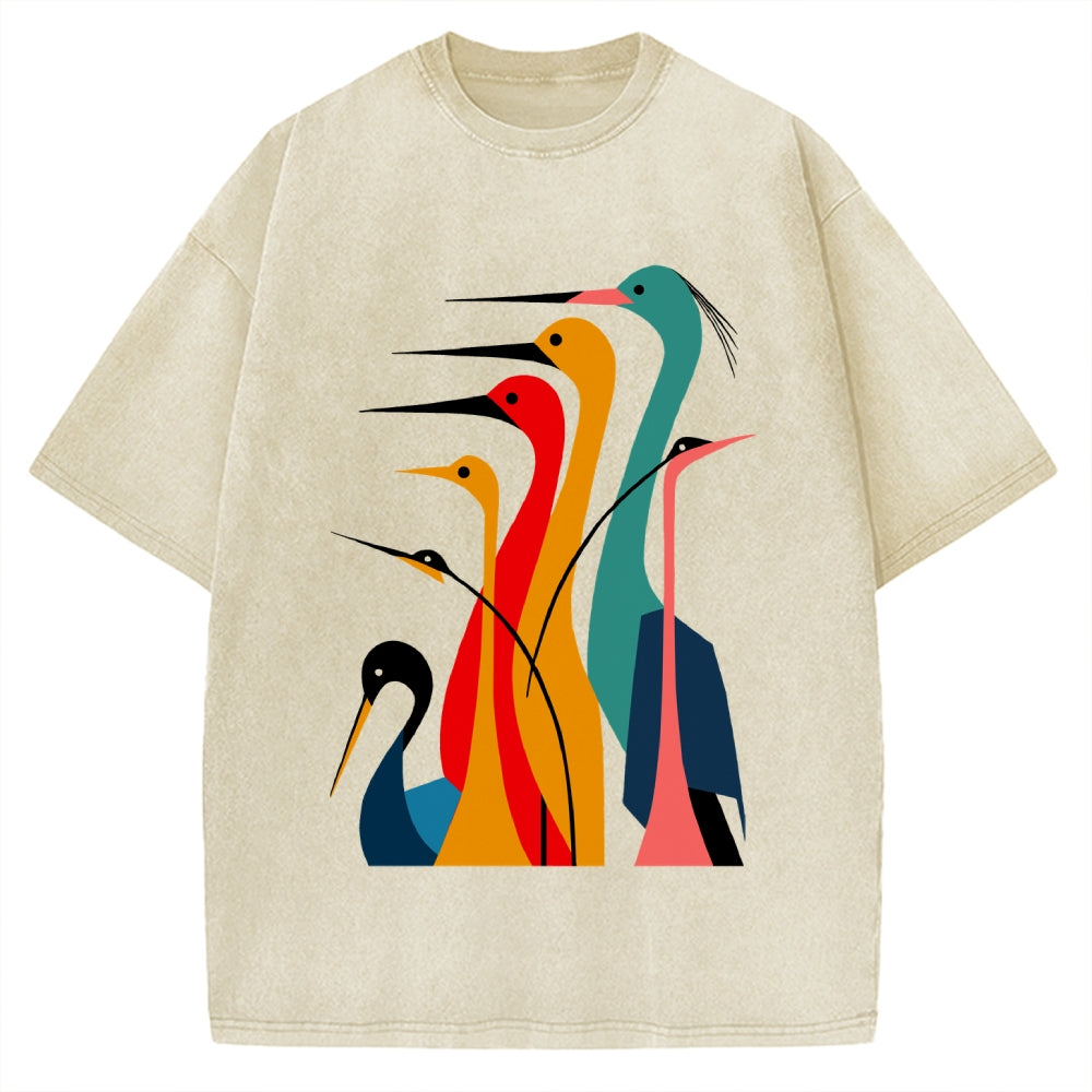 Various Types Of Cranes Vintage Washed T-shirt