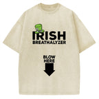Irish Breathalyzer Blow here Funny St Patrick's Vintage Washed T-shirt