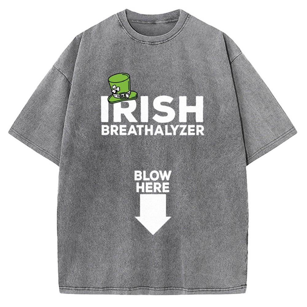 Irish Breathalyzer Blow here Funny St Patrick's Vintage Washed T-shirt