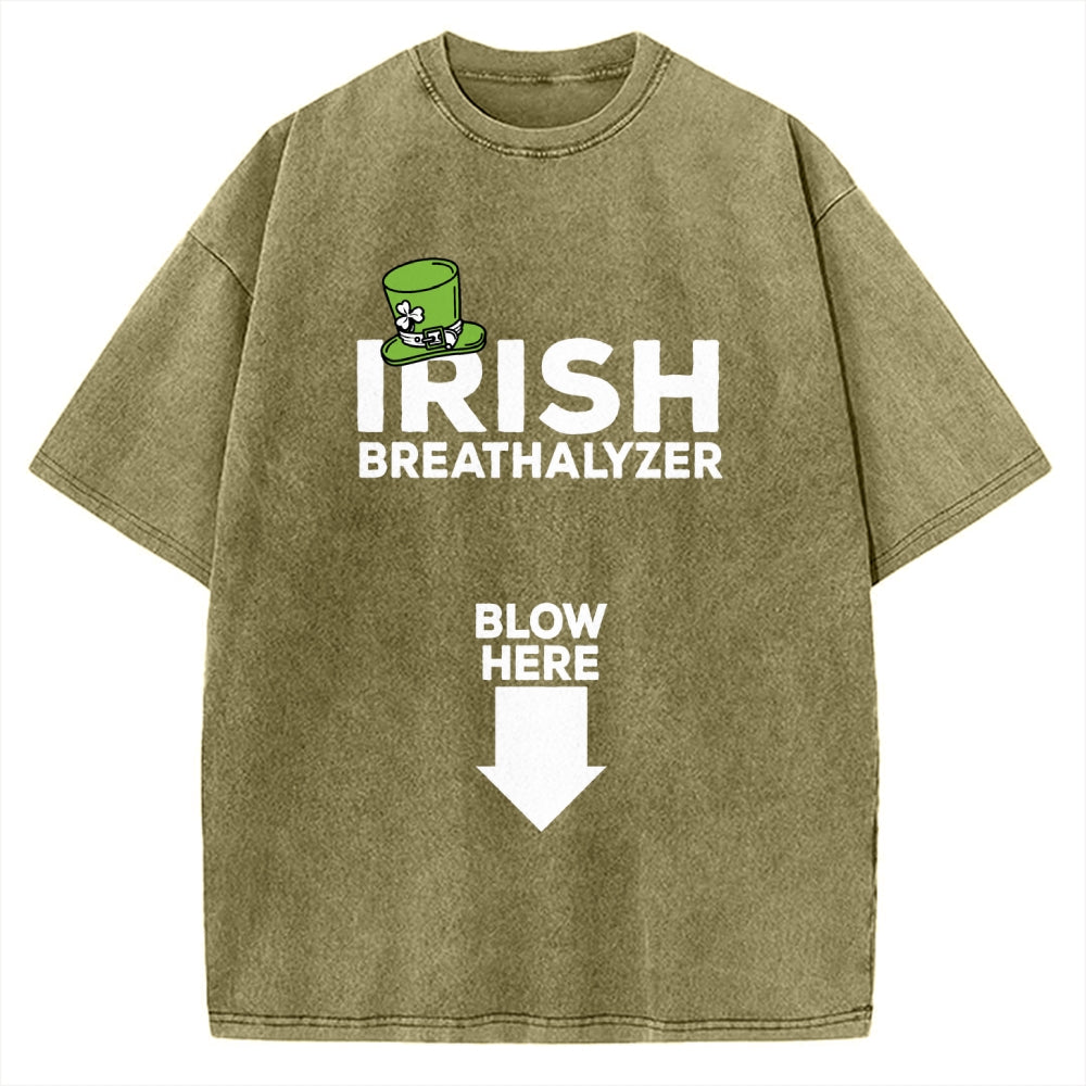 Irish Breathalyzer Blow here Funny St Patrick's Vintage Washed T-shirt