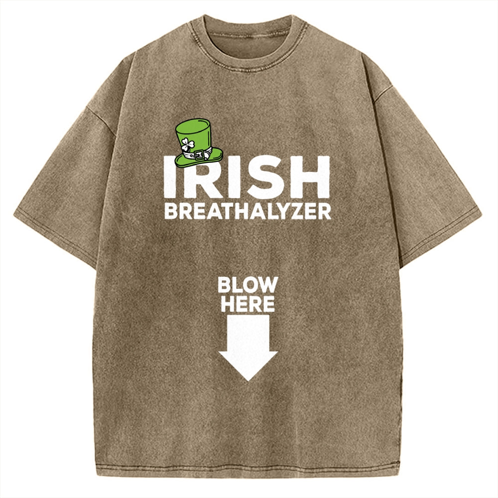 Irish Breathalyzer Blow here Funny St Patrick's Vintage Washed T-shirt