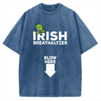 Irish Breathalyzer Blow here Funny St Patrick's Vintage Washed T-shirt