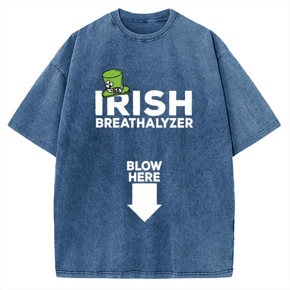 Irish Breathalyzer Blow here Funny St Patrick's Vintage Washed T-shirt