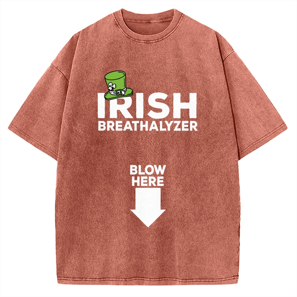 Irish Breathalyzer Blow here Funny St Patrick's Vintage Washed T-shirt