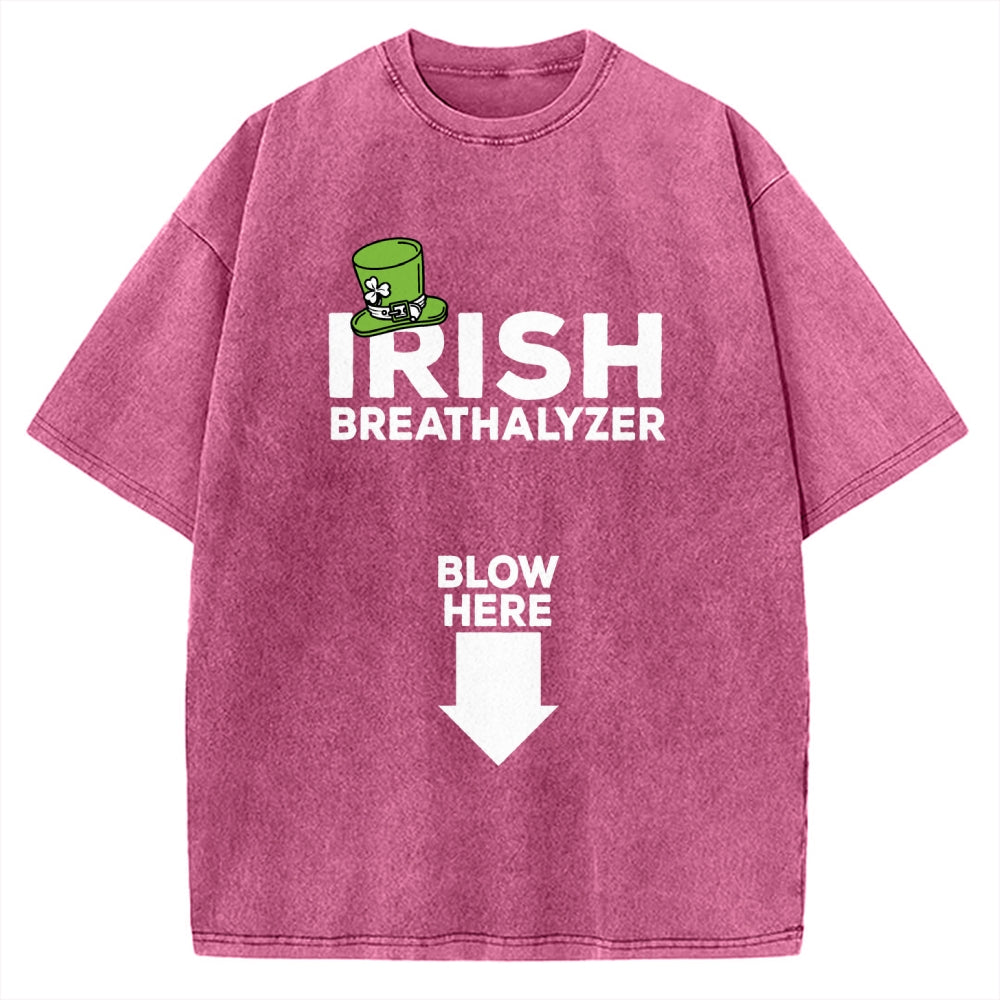 Irish Breathalyzer Blow here Funny St Patrick's Vintage Washed T-shirt