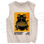 Unisex Ramen Frog Printed Washed Tank Top