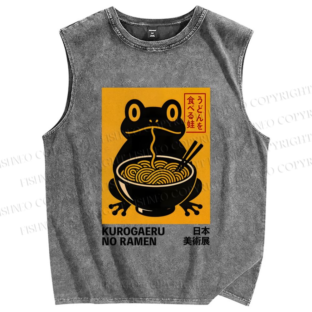 Unisex Ramen Frog Printed Washed Tank Top