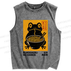 Unisex Ramen Frog Printed Washed Tank Top