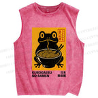Unisex Ramen Frog Printed Washed Tank Top