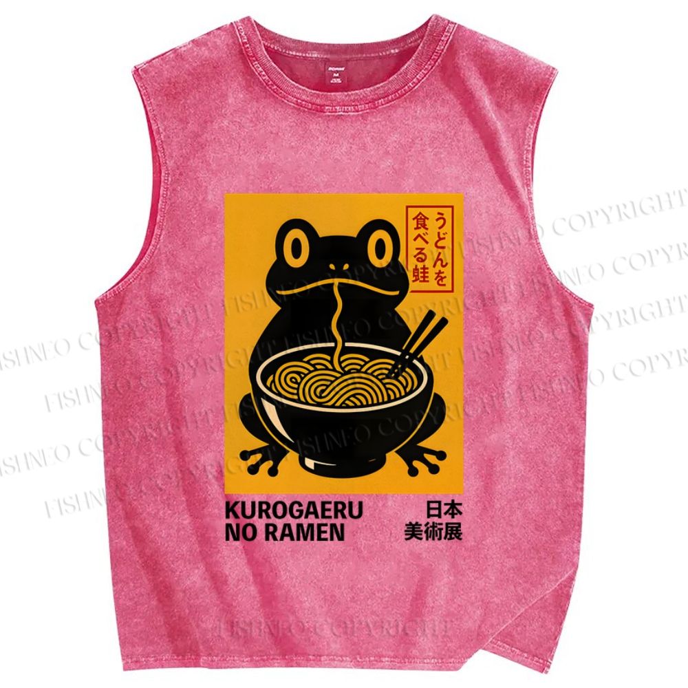 Unisex Ramen Frog Printed Washed Tank Top