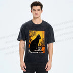 Unisex Sunset Silhouette Cat Printed Washed Tee