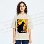 Unisex Sunset Silhouette Cat Printed Washed Tee