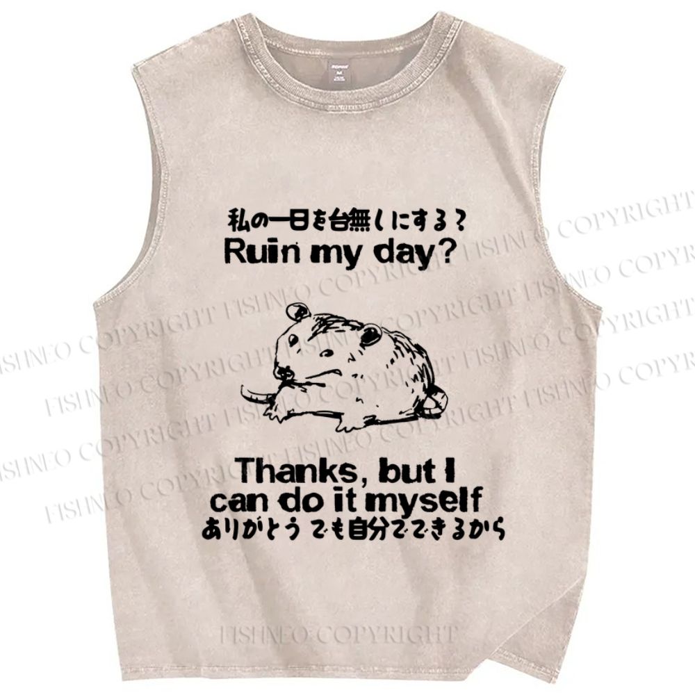 Unisex Funny Rat Can Ruin the Day Himself Printed Washed Tank Top