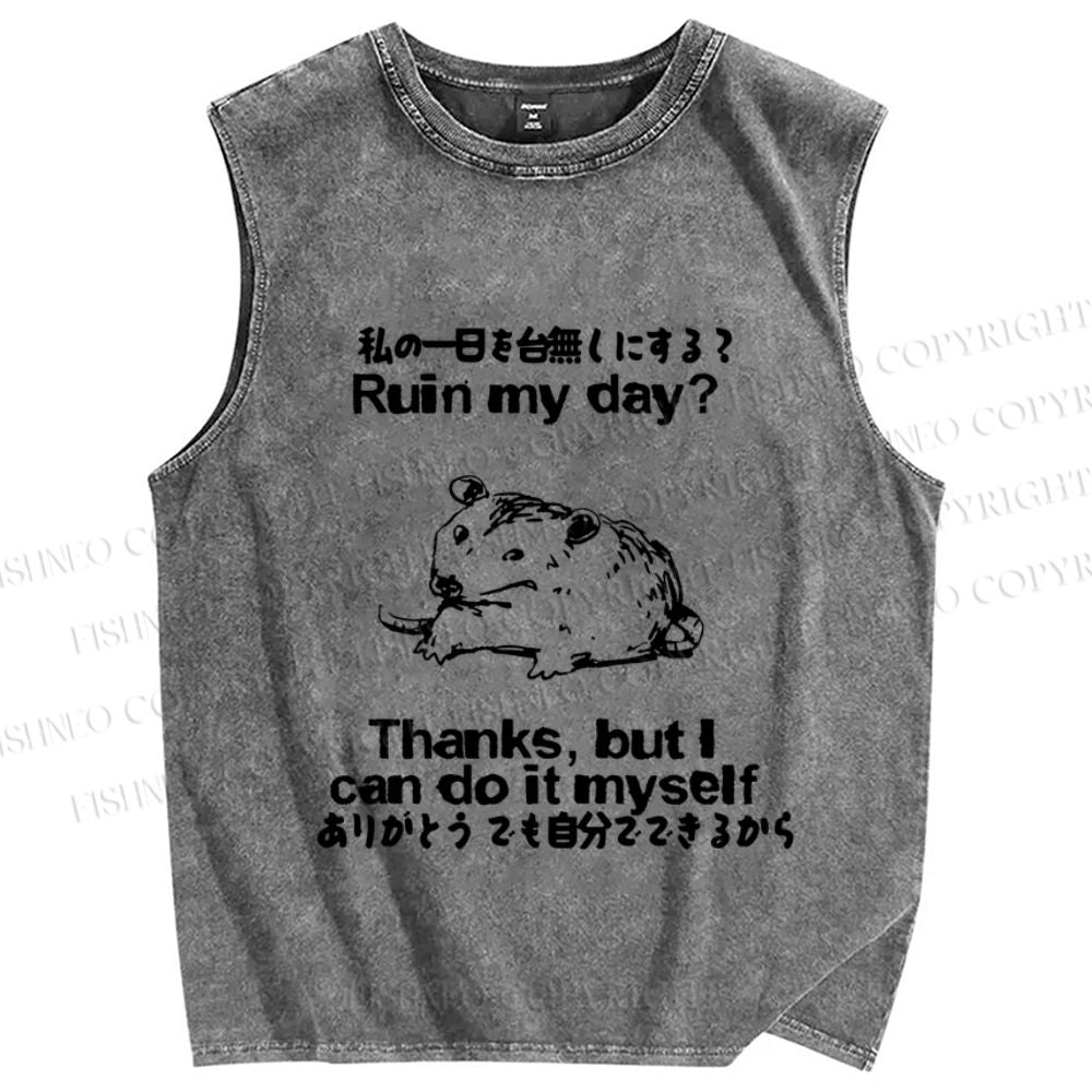 Unisex Funny Rat Can Ruin the Day Himself Printed Washed Tank Top
