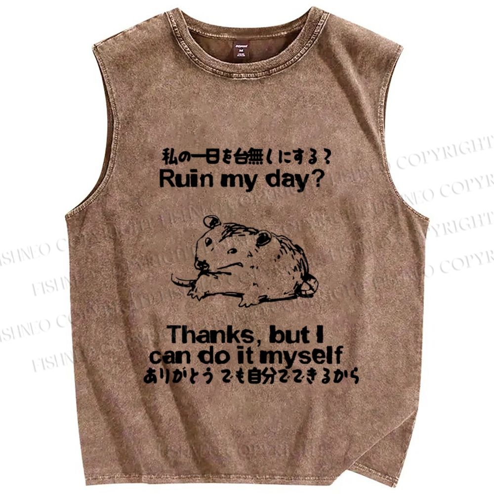 Unisex Funny Rat Can Ruin the Day Himself Printed Washed Tank Top