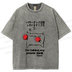 Unisex Cat Taking Power Nap Printed Washed Tee
