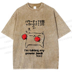 Unisex Cat Taking Power Nap Printed Washed Tee