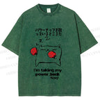 Unisex Cat Taking Power Nap Printed Washed Tee