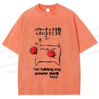 Unisex Cat Taking Power Nap Printed Washed Tee