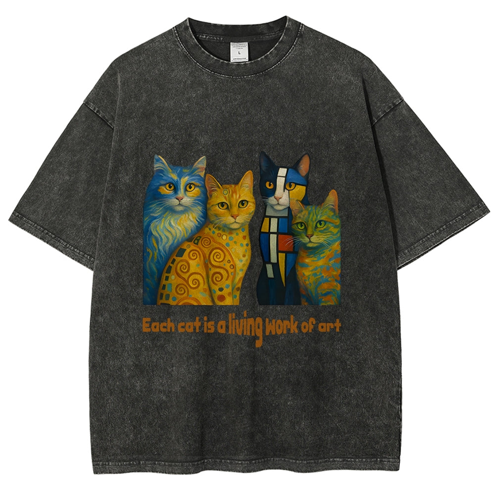 Living Work of Art – Artistic Cats Vintage Washed T-Shirt