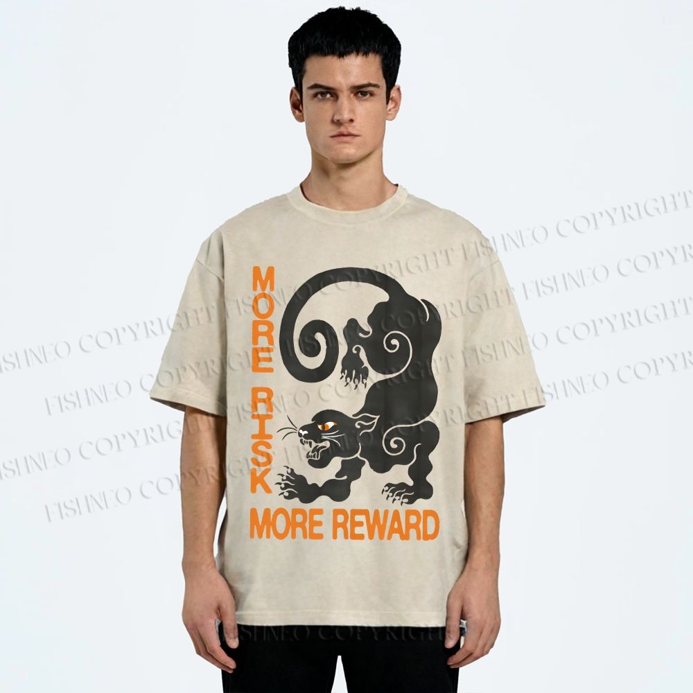 Unisex Risk Reward Black Leopard Printed Washed Tee