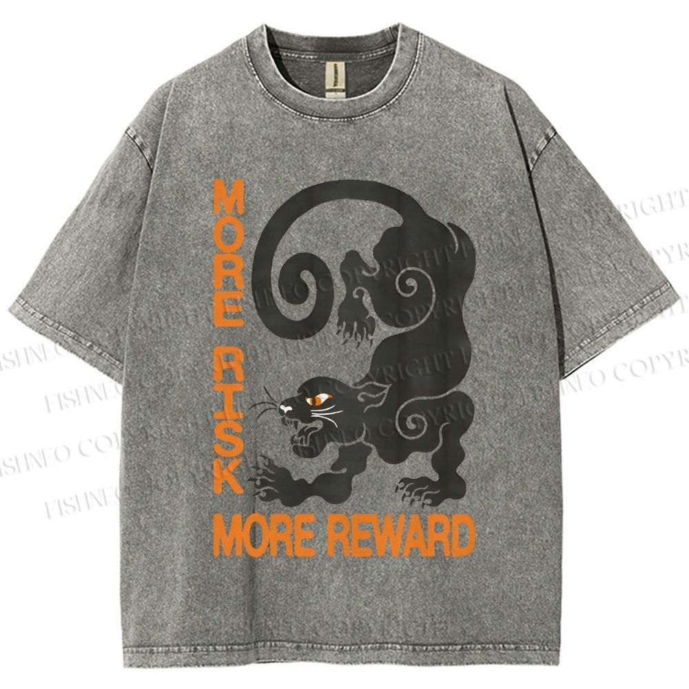 Unisex Risk Reward Black Leopard Printed Washed Tee