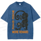 Unisex Risk Reward Black Leopard Printed Washed Tee