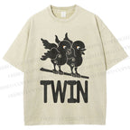 Unisex Bird Printed Washed Tee