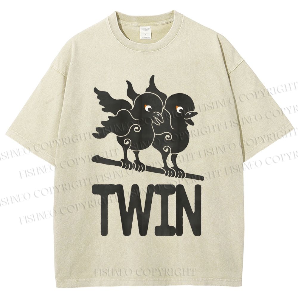 Unisex Bird Printed Washed Tee