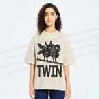 Unisex Bird Printed Washed Tee