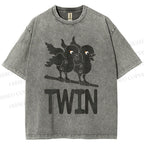 Unisex Bird Printed Washed Tee