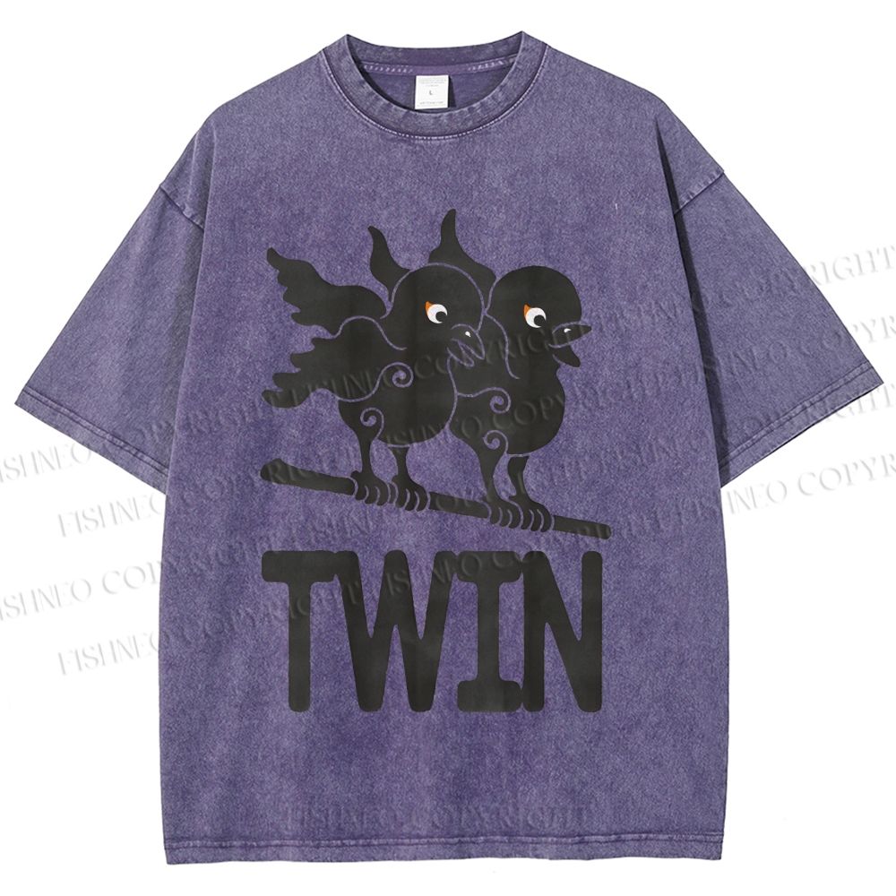Unisex Bird Printed Washed Tee