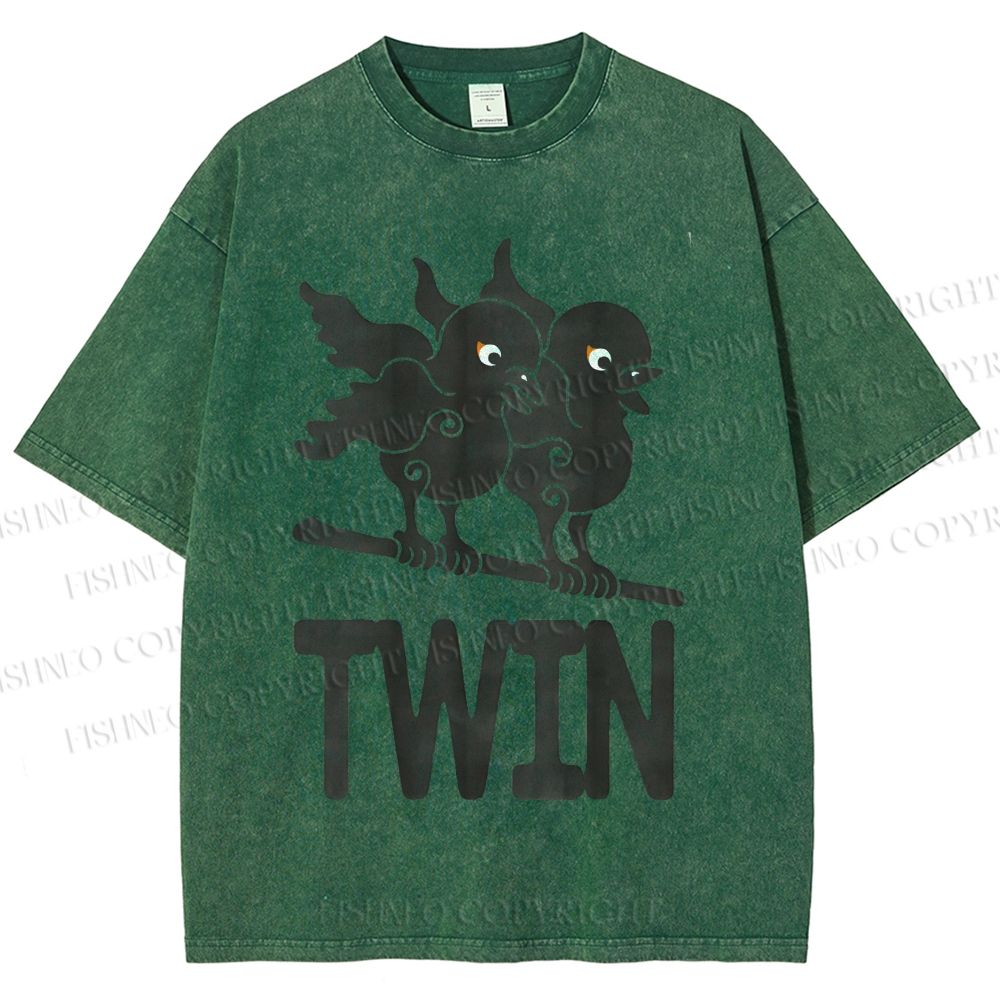 Unisex Bird Printed Washed Tee