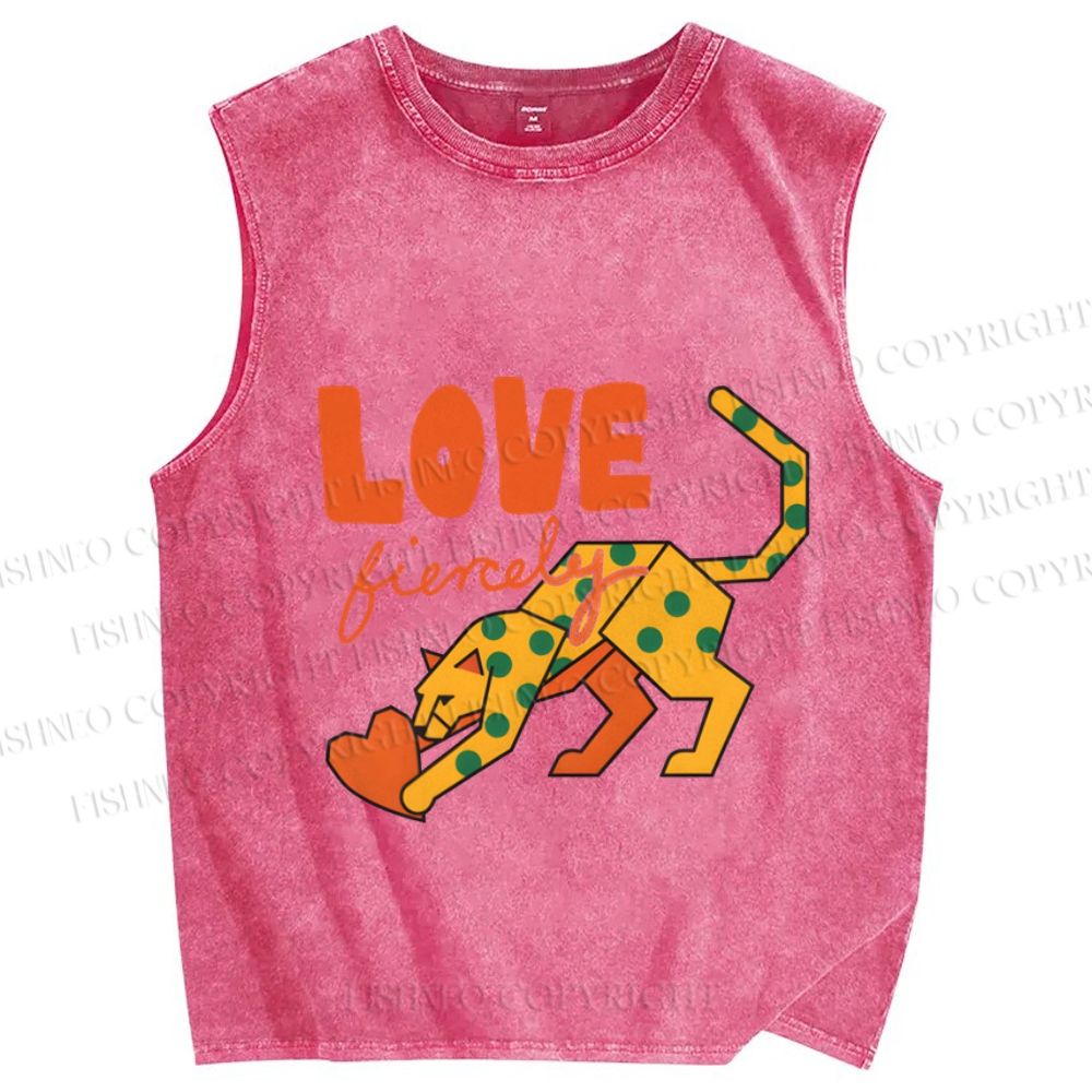 Unisex Panther in Love Printed Washed Tank Top