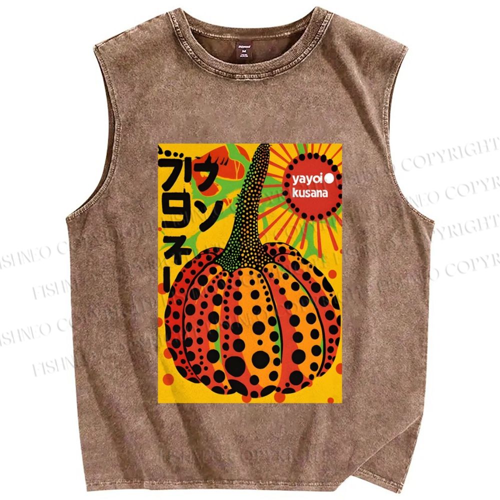 Unisex Yayoi Kusama Pumpkin Printed Washed Tank Top