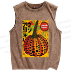 Unisex Yayoi Kusama Pumpkin Printed Washed Tank Top