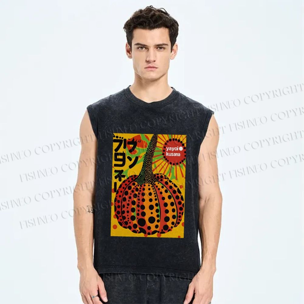 Unisex Yayoi Kusama Pumpkin Printed Washed Tank Top