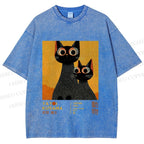 Unisex Yayoi Kusama Black Cats Printed Washed Tee