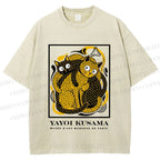 Unisex Yayoi Kusama Cats with Dots Printed Washed Tee