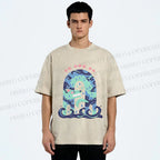 Unisex Wolf in Wave Printed Washed Tee