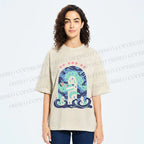 Unisex Wolf in Wave Printed Washed Tee