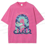 Unisex Wolf in Wave Printed Washed Tee