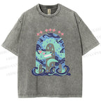 Unisex Wolf in Wave Printed Washed Tee