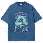 Unisex Wolf in Wave Printed Washed Tee