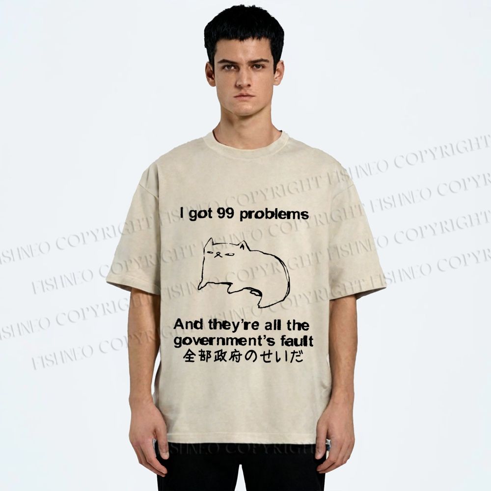 Unisex 99 Problems are All The Goverment's Fault Cat Printed Washed Tee
