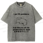 Unisex 99 Problems are All The Goverment's Fault Cat Printed Washed Tee