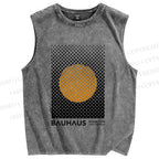 Unisex Bauhaus Geometry Circle Printed Washed Tank Top