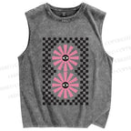Unisex Art Geometric Eyes Printed Washed Tank Top