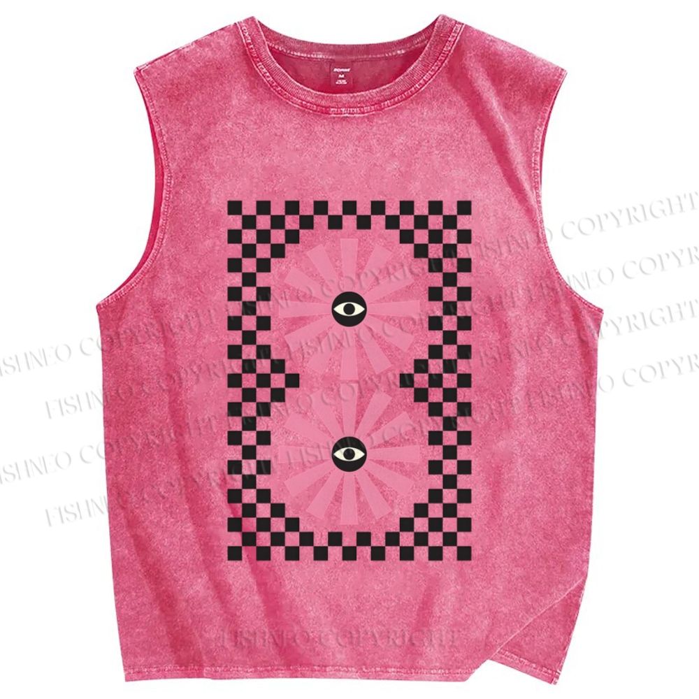 Unisex Art Geometric Eyes Printed Washed Tank Top