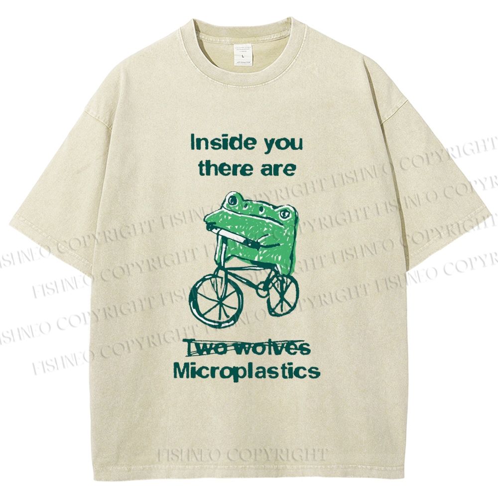 Unisex Bicycle Frog Printed Washed Tee